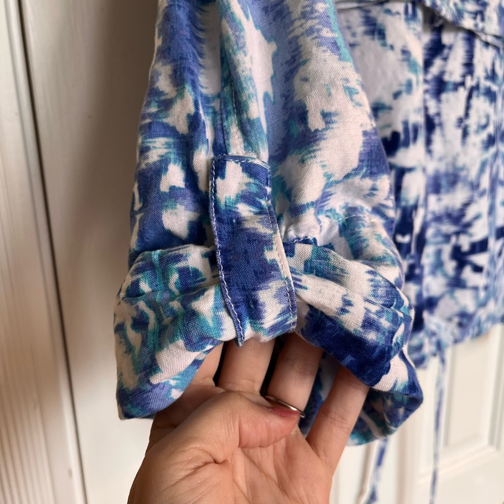 Ruby Rd. Blue and White Patterned Snap Jacket Blouse - Picture 7 of 8